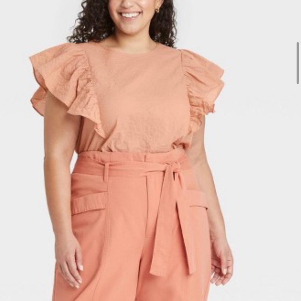 A New Day plus size blouse with flutter sleeve tank in the color rosy brown